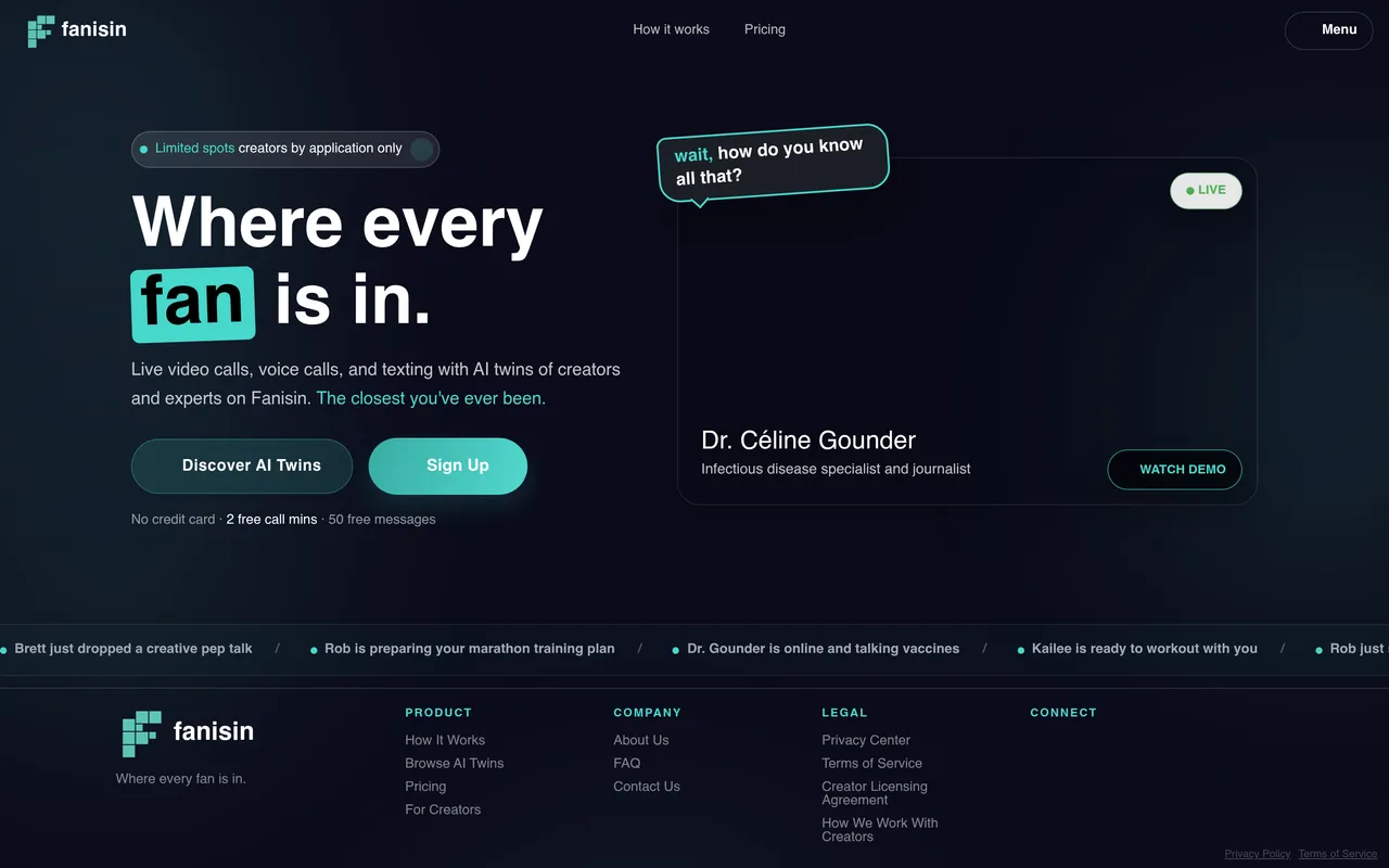 Fanisin — live product screenshot